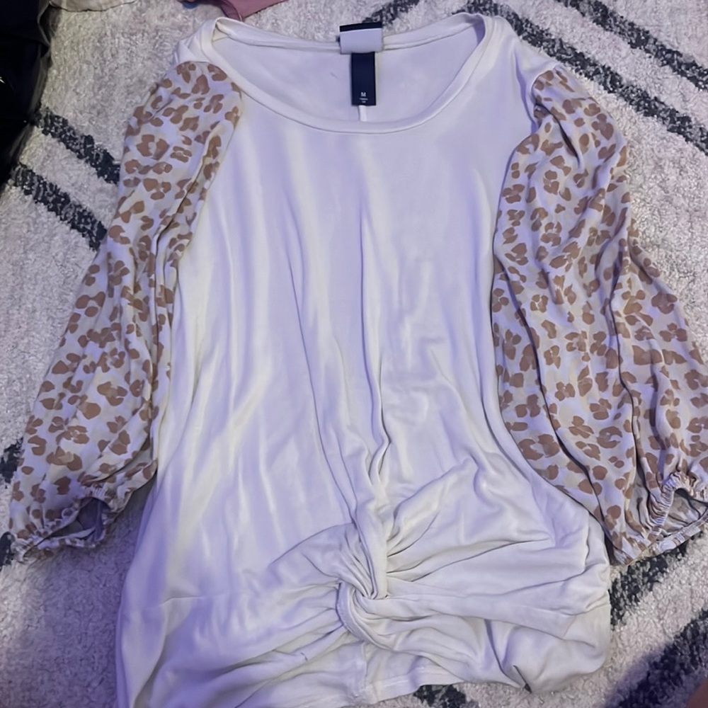 cute white longsleeve shirt with cheeta puff sleeves
